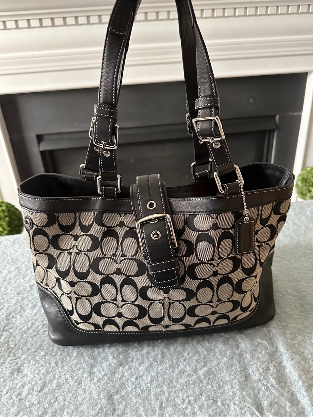 Coach Black and Beige Signature Tote